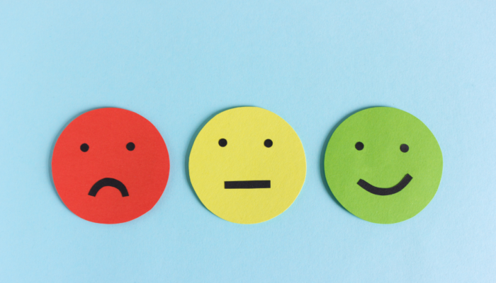 Sad, happy and neutral emoji faces